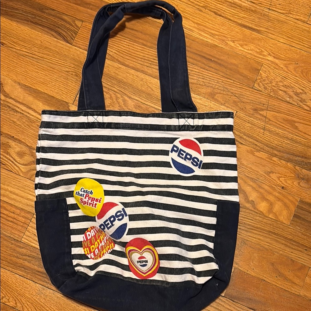 Pepsi Striped Tote Bag with Patches